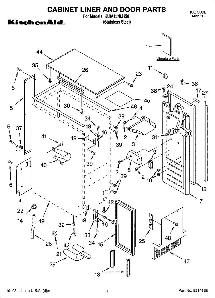 CABINET LINER AND DOOR PARTS Diagram and Parts List for KUIA15NLHS8  KitchenAid Ice Maker