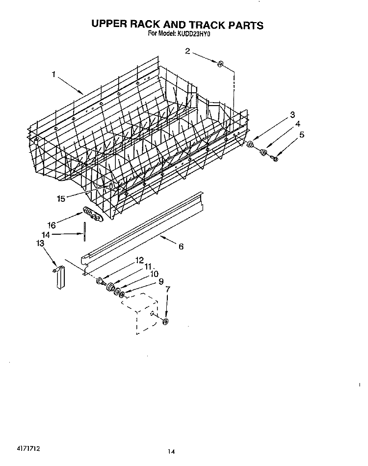 UPPER RACK AND TRACK Diagram and Parts List for KUDD23HY0  KitchenAid Dishwasher
