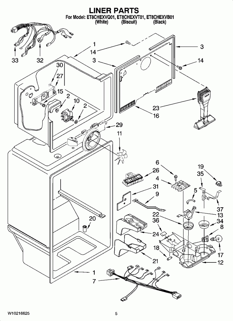 LINER PARTS Diagram and Parts List for ET8CHEXVB01  Whirlpool Refrigerator