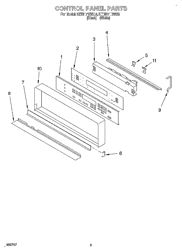CONTROL PANEL, LITERATURE Diagram and Parts List for KEBI171BBL3  KitchenAid Wall Oven