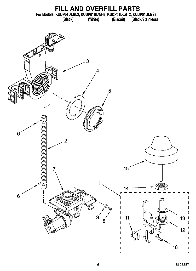 FILL AND OVERFILL PARTS Diagram and Parts List for KUDP01DLBL2  KitchenAid Dishwasher