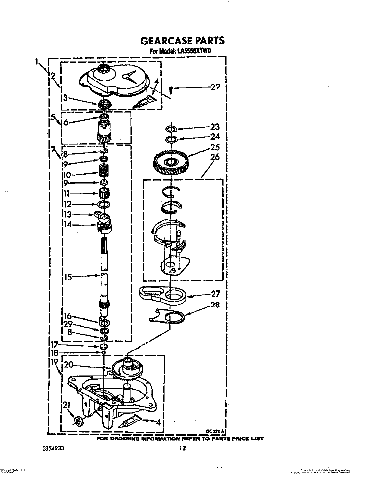 GEARCASE Diagram and Parts List for LA5558XTF0  Whirlpool Washer