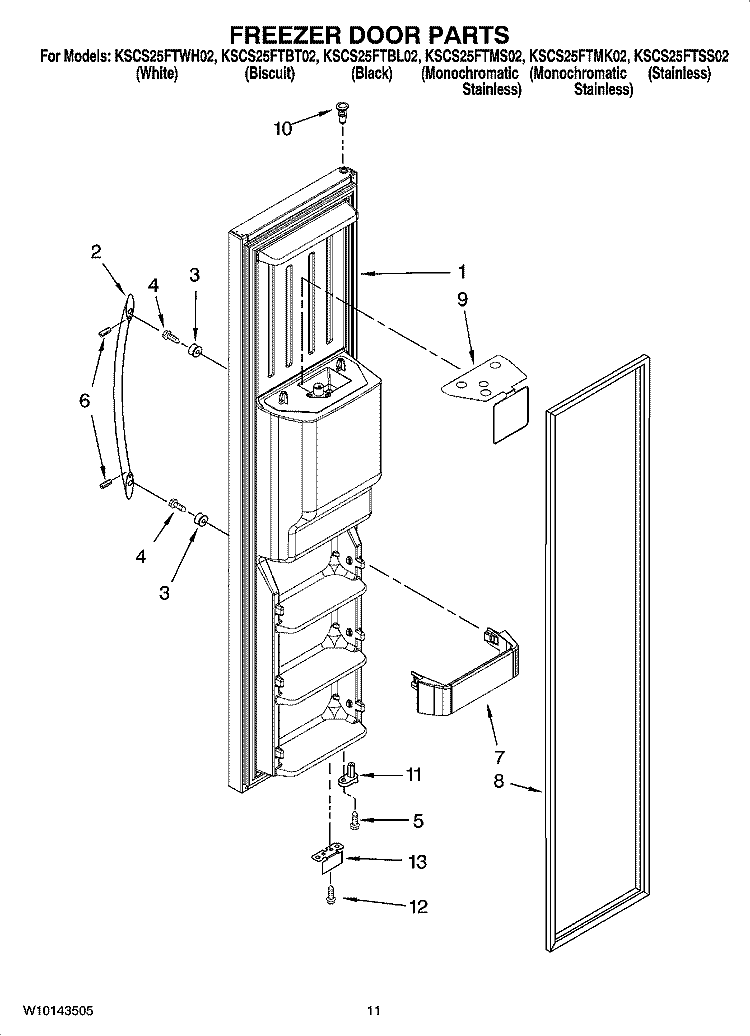 FREEZER DOOR PARTS Diagram and Parts List for KSCS25FTSS02  KitchenAid Refrigerator