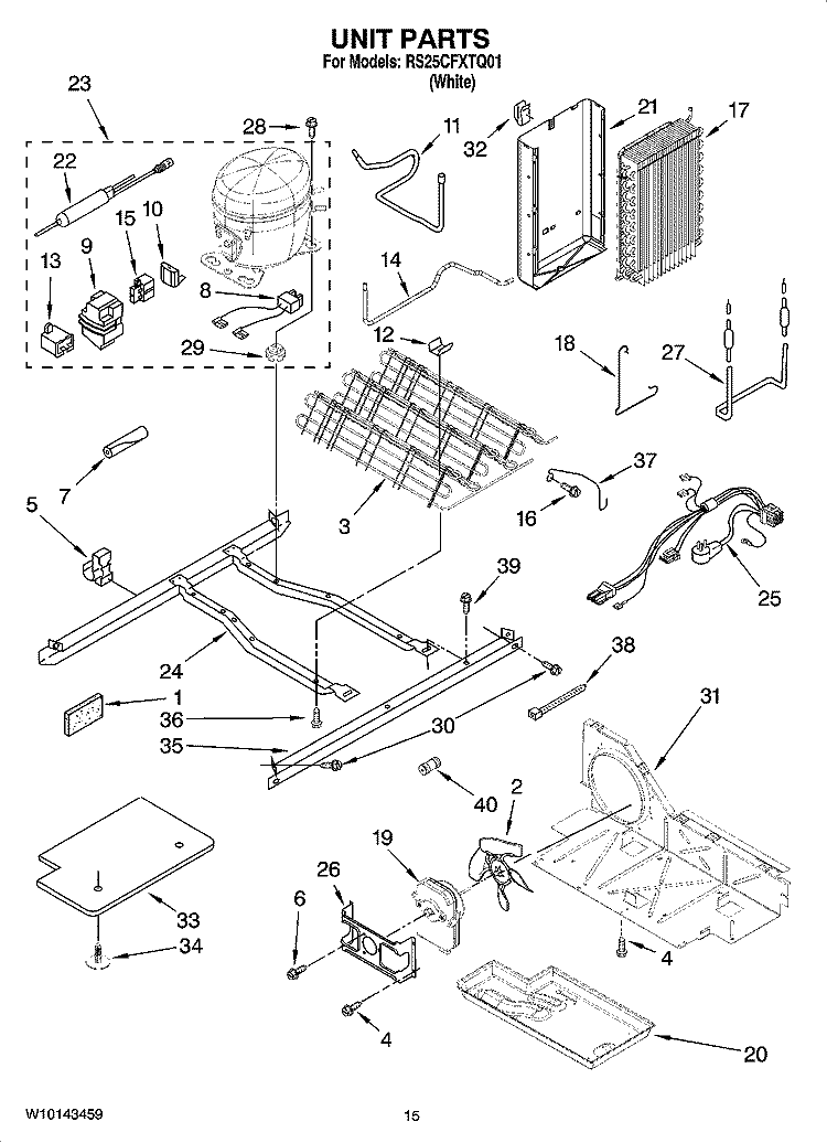 UNIT PARTS Diagram and Parts List for RS25CFXTQ01  Roper Refrigerator