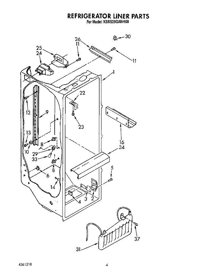 REFRIGERATOR LINER Diagram and Parts List for KSRS25QAWH00  KitchenAid Refrigerator