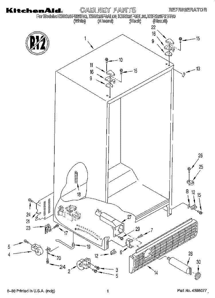 CABINET Diagram and Parts List for KSRS25FGBL00  KitchenAid Refrigerator