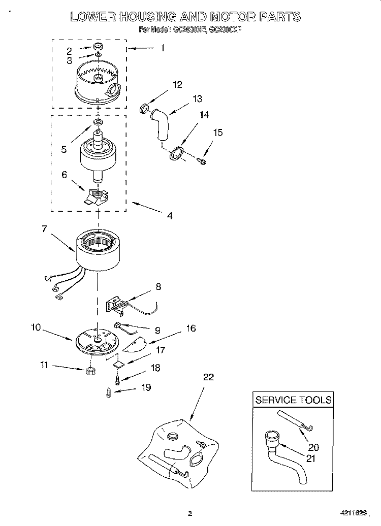 SECTION Diagram and Parts List for GC2000XP  Whirlpool Food Waste Disposer