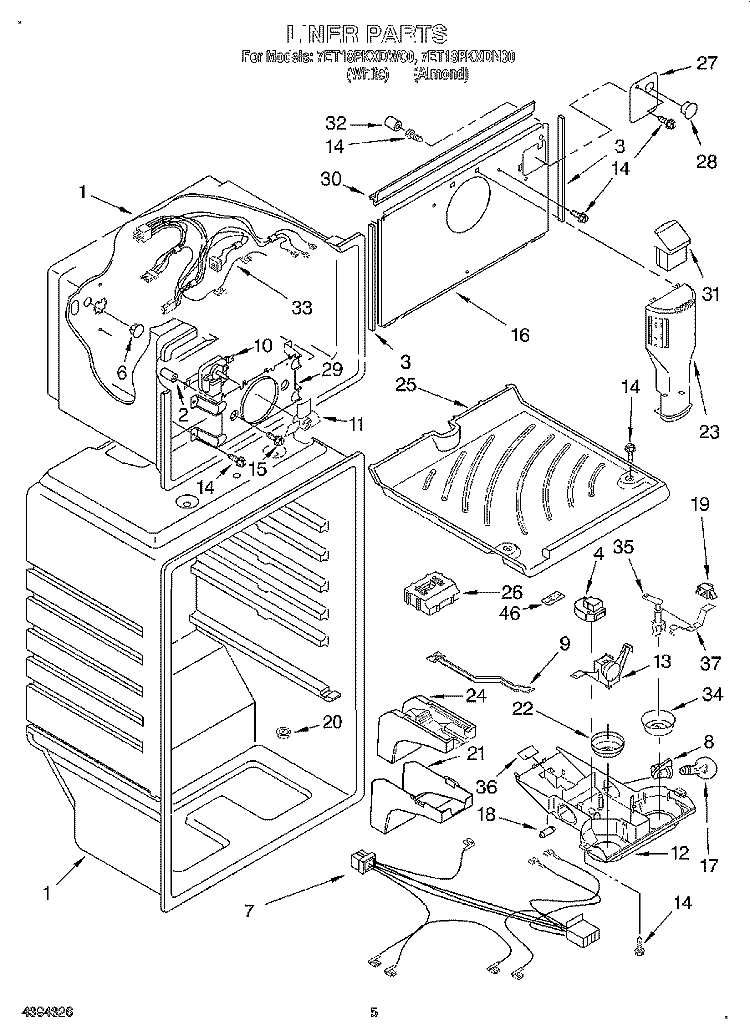 LINER Diagram and Parts List for 7ET18PKXDN00  Whirlpool Refrigerator