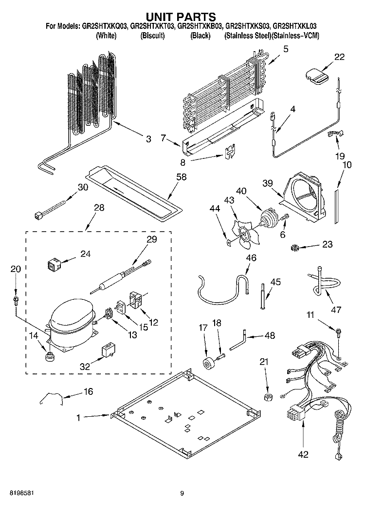 UNIT PARTS Diagram and Parts List for GR2SHTXKL03  Whirlpool Refrigerator