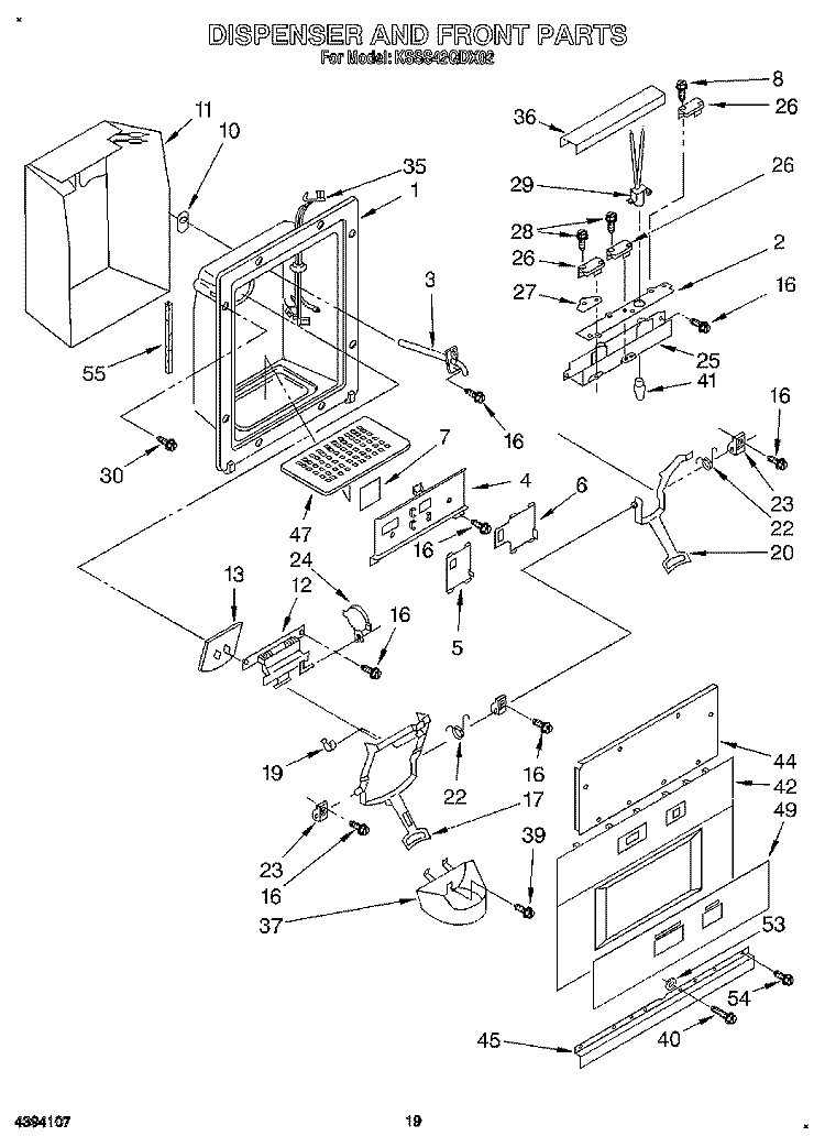 DISPENSER AND FRONT Diagram and Parts List for KSSS42QDX02  KitchenAid Refrigerator