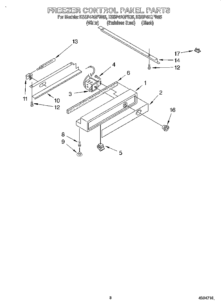FREEZER CONTROL PANEL Diagram and Parts List for KSSP42QFB05  KitchenAid Refrigerator