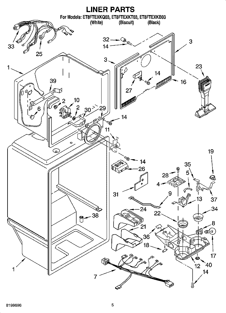 LINER PARTS Diagram and Parts List for ET8FTEXKQ03  Whirlpool Refrigerator