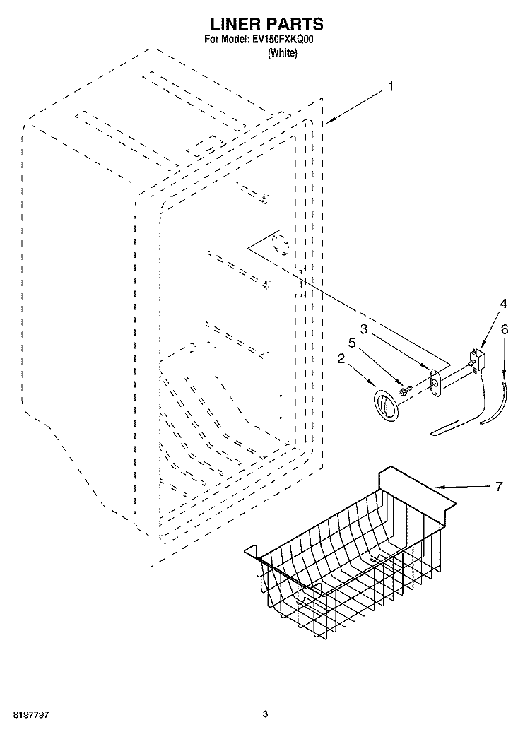 LINER Diagram and Parts List for EV150FXKQ00  Whirlpool Freezer