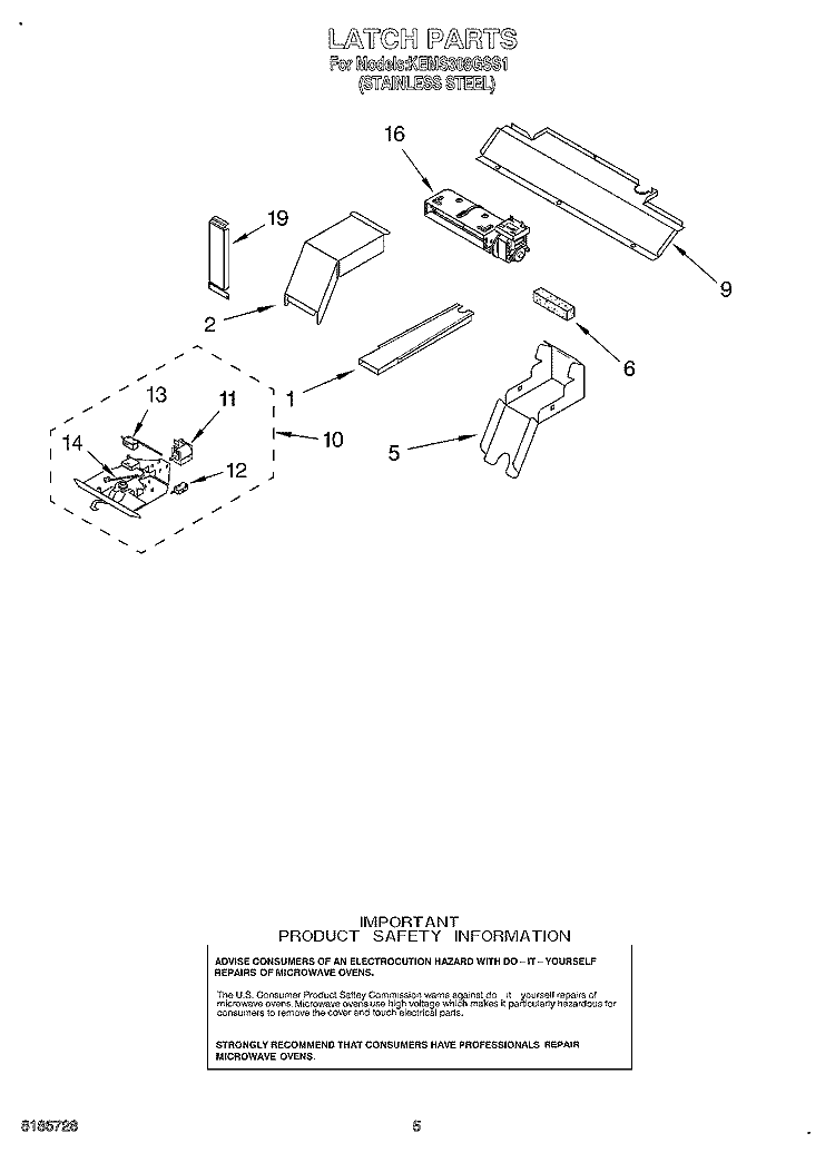 LATCH Diagram and Parts List for KEMS308GSS1  KitchenAid Microwave Oven Combo