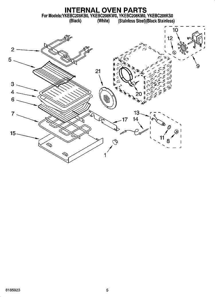 INTERNAL OVEN PARTS Diagram and Parts List for YKEBC208KW0  KitchenAid Wall Oven