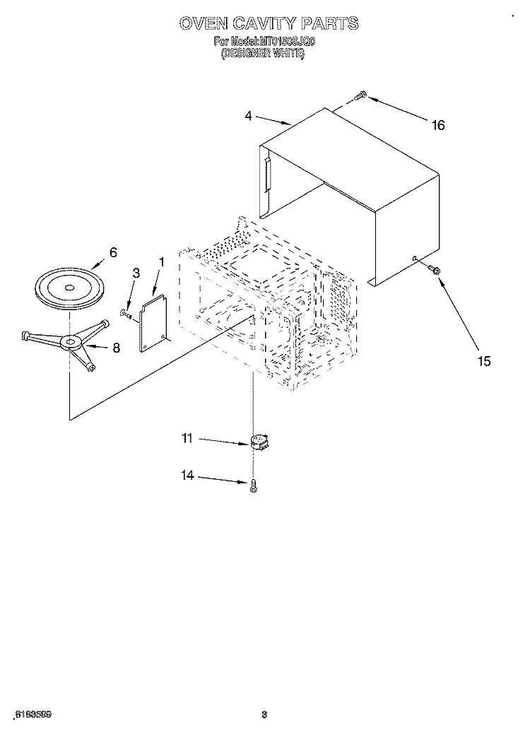 OVEN CAVITY Diagram and Parts List for MT0150SJQ0  Whirlpool Microwave