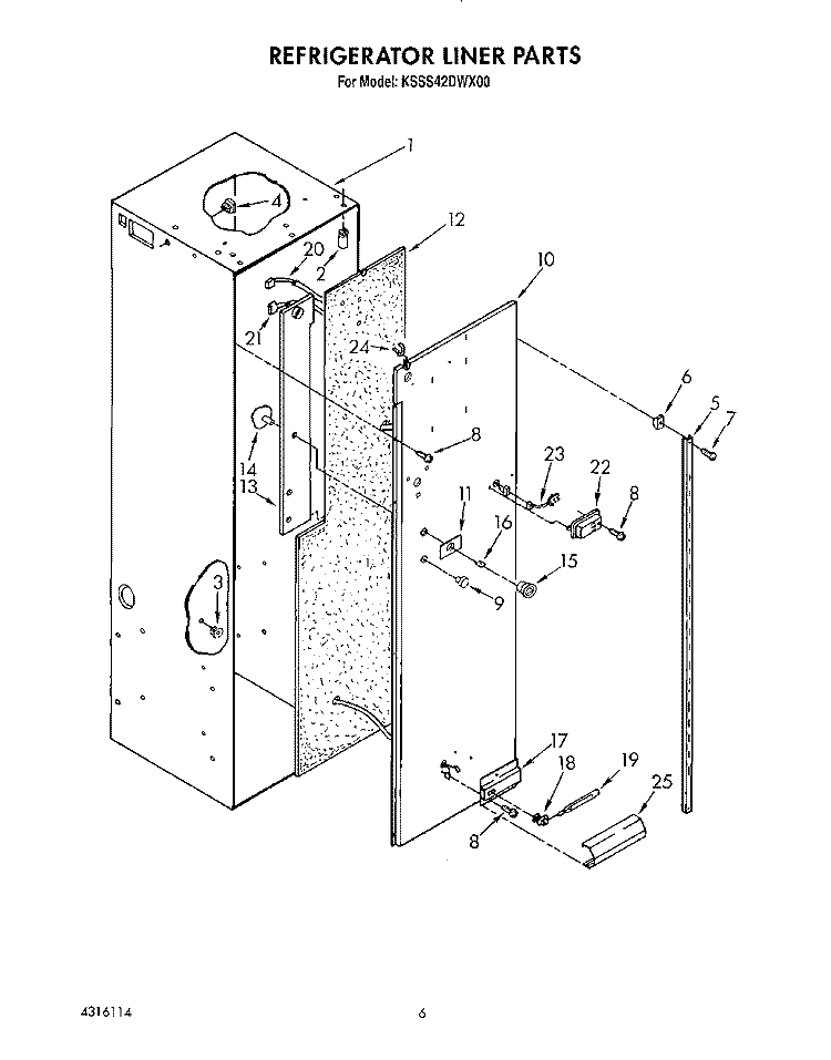 REFRIGERATOR LINER Diagram and Parts List for KSSS42DWX00  KitchenAid Refrigerator