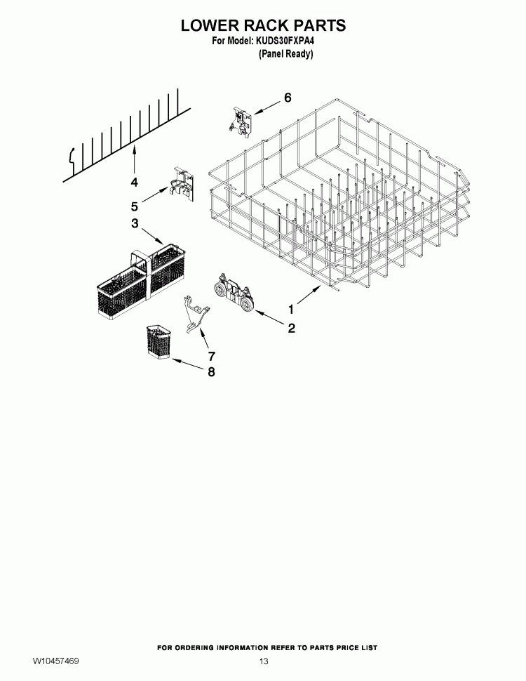 LOWER RACK PARTS Diagram and Parts List for KUDS30FXPA4  KitchenAid Dishwasher