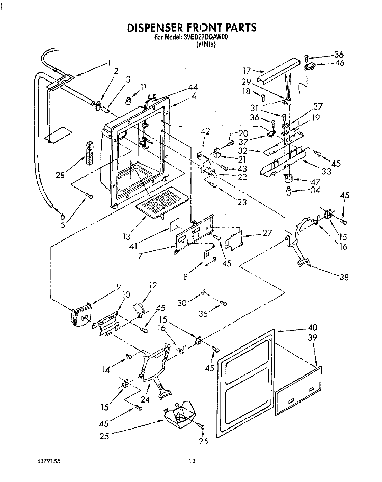 DISPENSER FRONT Diagram and Parts List for 3VED27DQAW00  Whirlpool Refrigerator