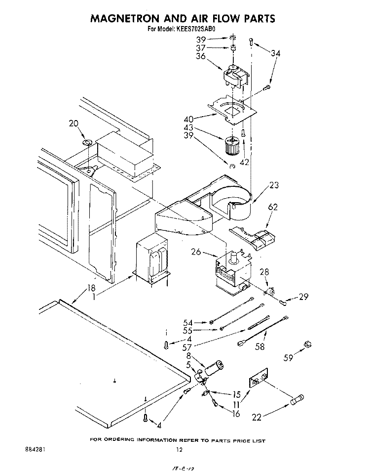 MAGNETRON AND AIR FLOW Diagram and Parts List for KEES702SWB0  KitchenAid Microwave Oven Combo