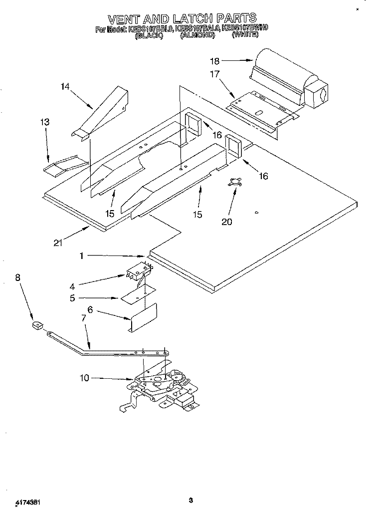 VENT AND LATCH Diagram and Parts List for KEBS107BBL0  KitchenAid Wall Oven