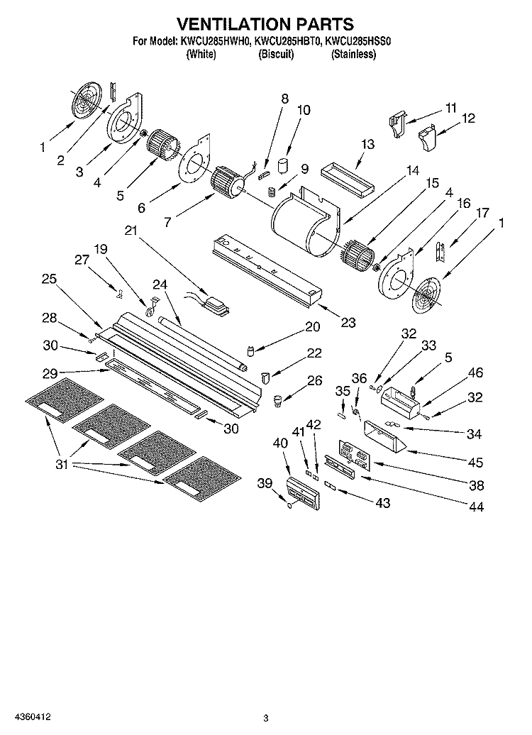SECTION Diagram and Parts List for KWCU285HBT0  KitchenAid Range Hood