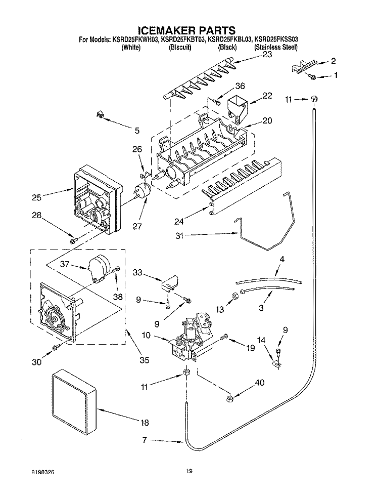 ICEMAKER PARTS, PARTS NOT ILLUSTRATED Diagram and Parts List for KSRD25FKSS03  KitchenAid Refrigerator