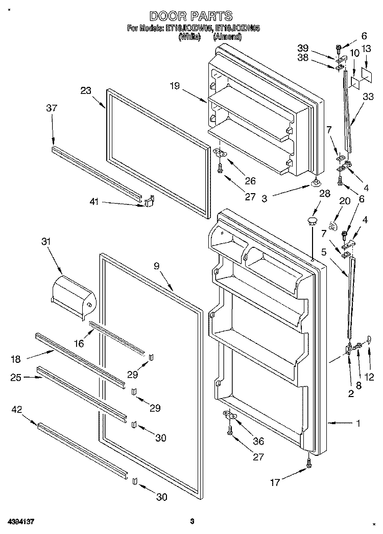 DOOR Diagram and Parts List for ET18JKXDW05  Whirlpool Refrigerator