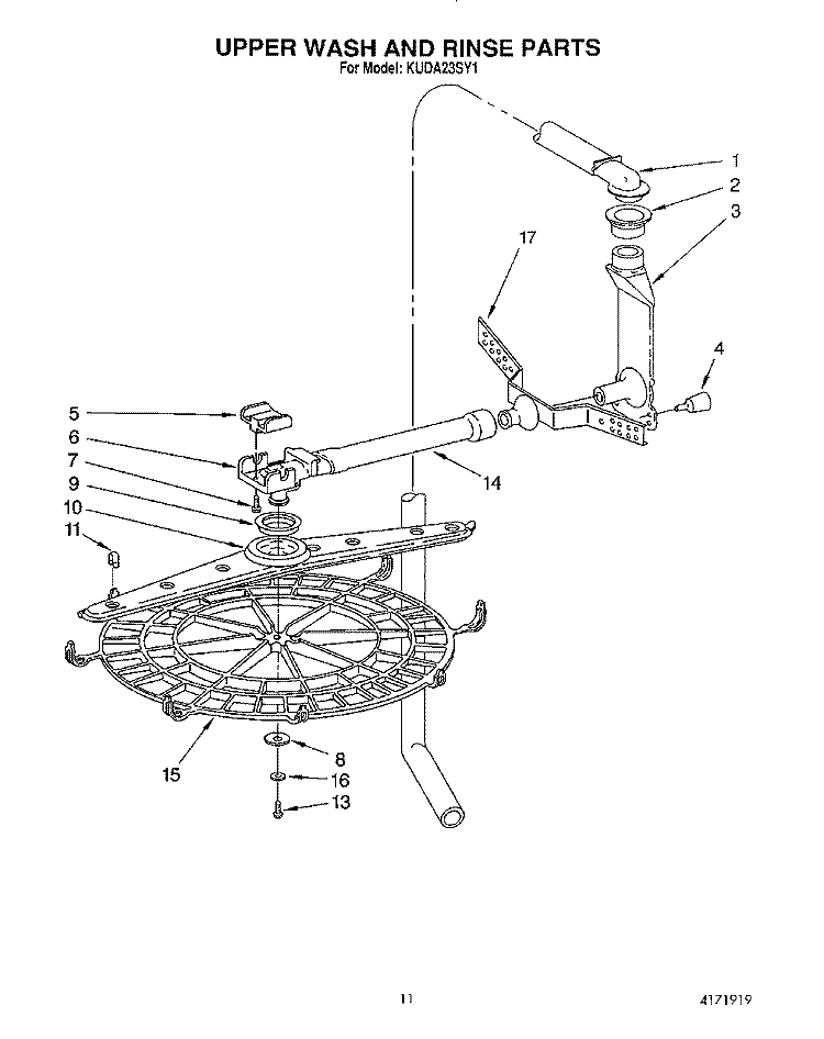 UPPER WASH AND RINSE Diagram and Parts List for KUDA23SY1  KitchenAid Dishwasher