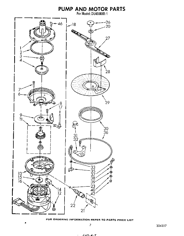 PUMP AND MOTOR Diagram and Parts List for DU4000XR1  Whirlpool Dishwasher