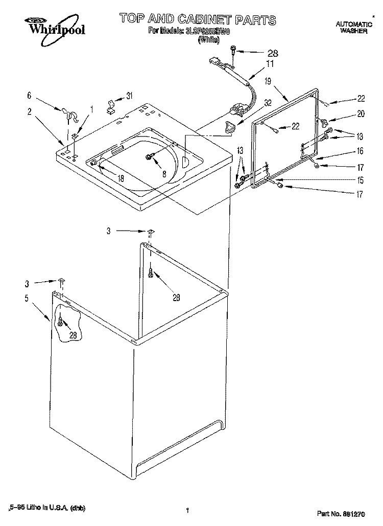 TOP AND CABINET, LIT/OPTIONAL Diagram and Parts List for 3LSP8255BW0  Whirlpool Washer