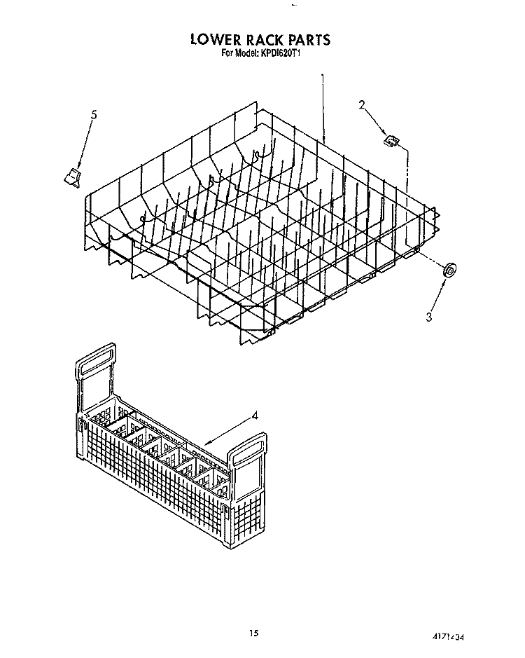LOWER RACK Diagram and Parts List for KPDI620T1  KitchenAid Dishwasher