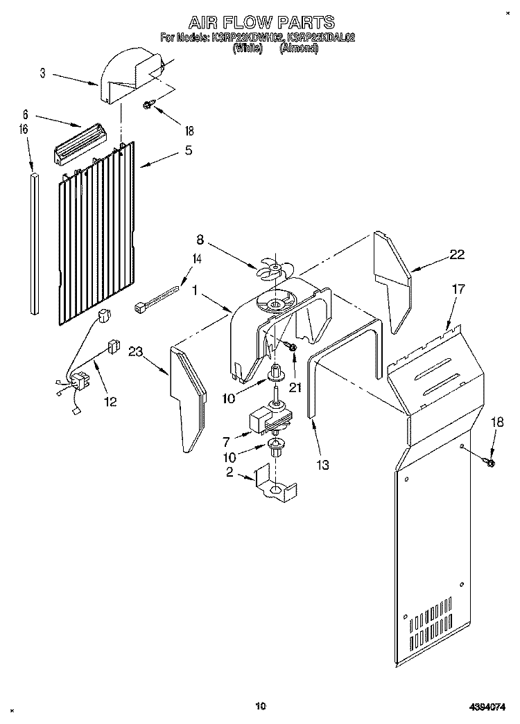 AIR FLOW Diagram and Parts List for KSRP22KDAL02  KitchenAid Refrigerator