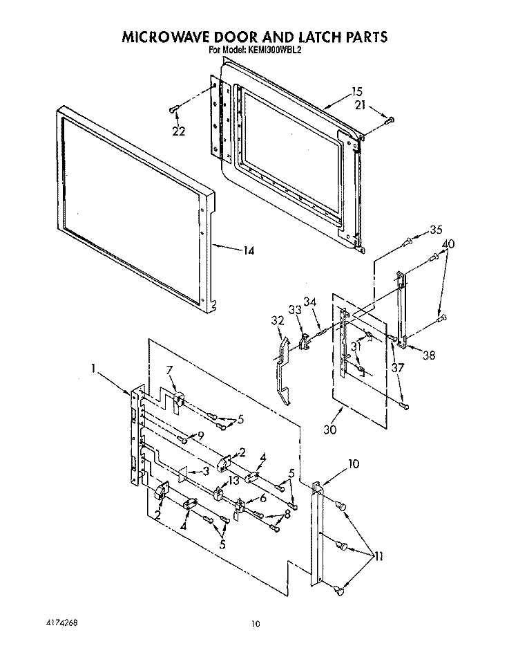 MICROWAVE DOOR AND LATCH Diagram and Parts List for KEMI300WBL2  KitchenAid Microwave Oven Combo