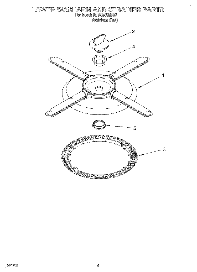 LOWER WASHARM AND STRAINER Diagram and Parts List for KUDC24SESS5  KitchenAid Dishwasher