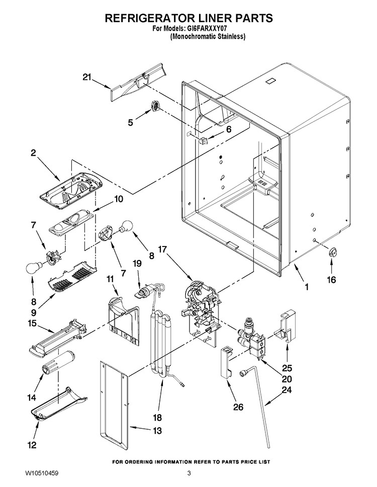 REFRIGERATOR LINER PARTS Diagram and Parts List for GI6FARXXY07  Whirlpool Refrigerator