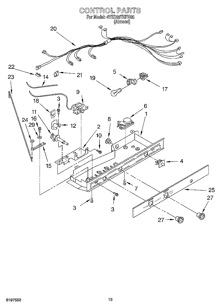 CONTROL Diagram and Parts List for 4YED20TKFN05  Whirlpool Refrigerator