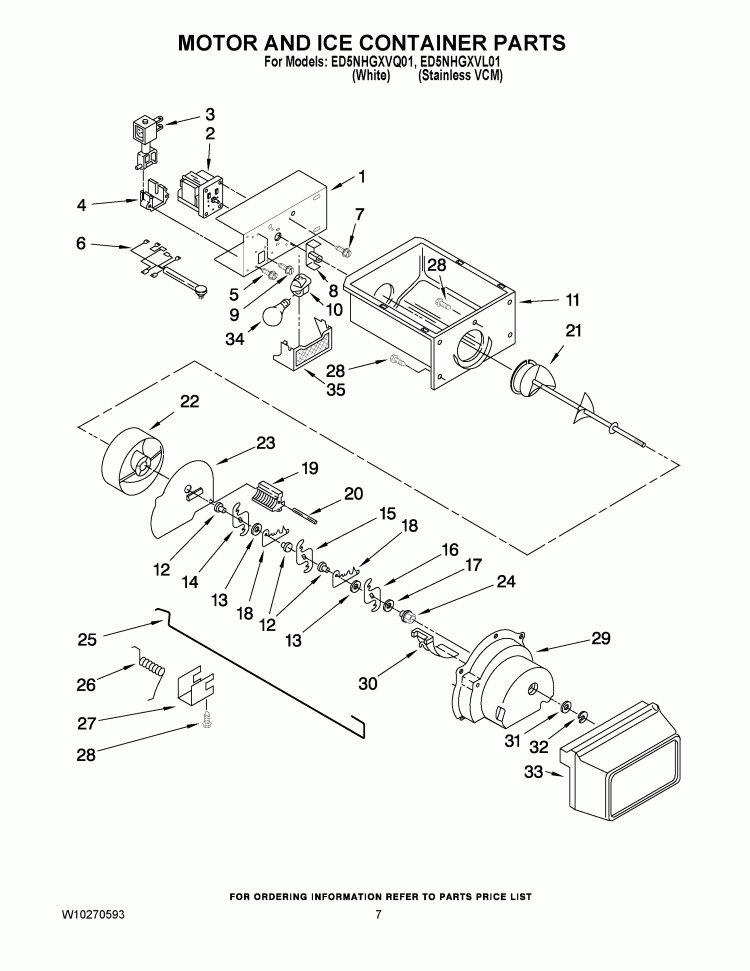 MOTOR AND ICE CONTAINER PARTS Diagram and Parts List for ED5NHGXVQ01  Whirlpool Refrigerator