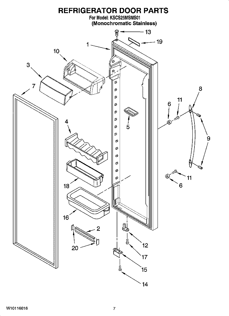 REFRIGERATOR DOOR PARTS Diagram and Parts List for KSCS25MSMS01  KitchenAid Refrigerator