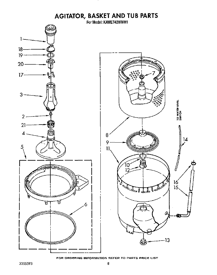 AGITATOR, BASKET AND TUB Diagram and Parts List for KAWE742WAL1  KitchenAid Washer