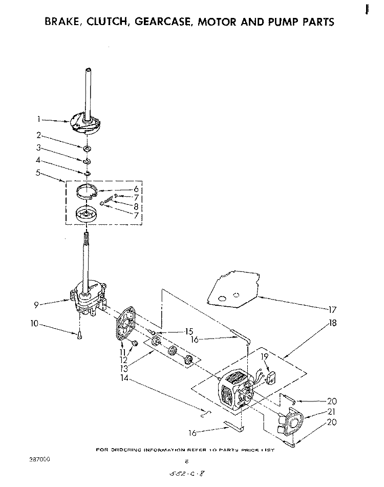 BRAKE, CLUTCH, GEARCASE, MOTOR AND PUMP Diagram and Parts List for LA5430XPW0  Whirlpool Washer