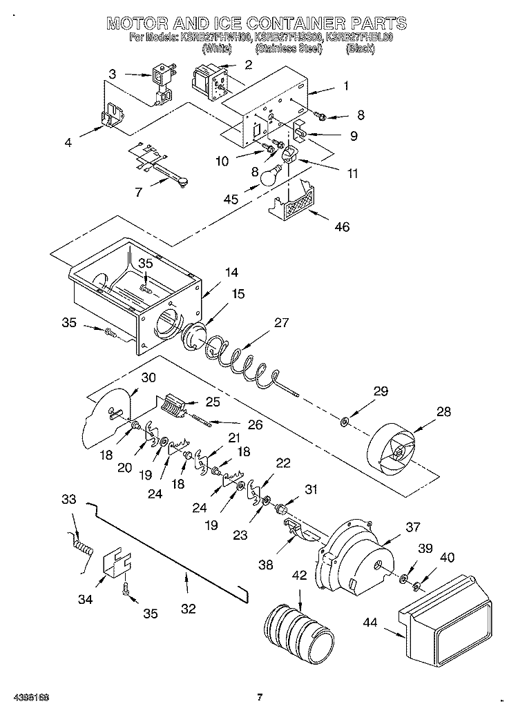 MOTOR AND ICE CONTAINER Diagram and Parts List for KSRB27FHWH00  KitchenAid Refrigerator