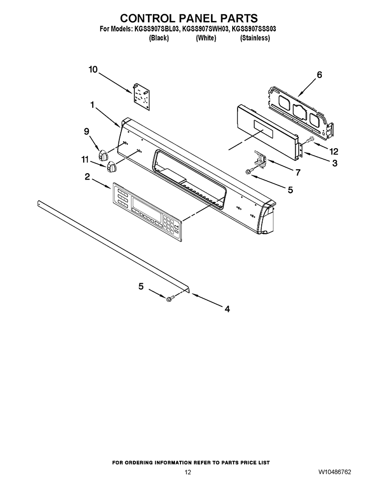 CONTROL PANEL PARTS Diagram and Parts List for KGSS907SBL03  KitchenAid Range
