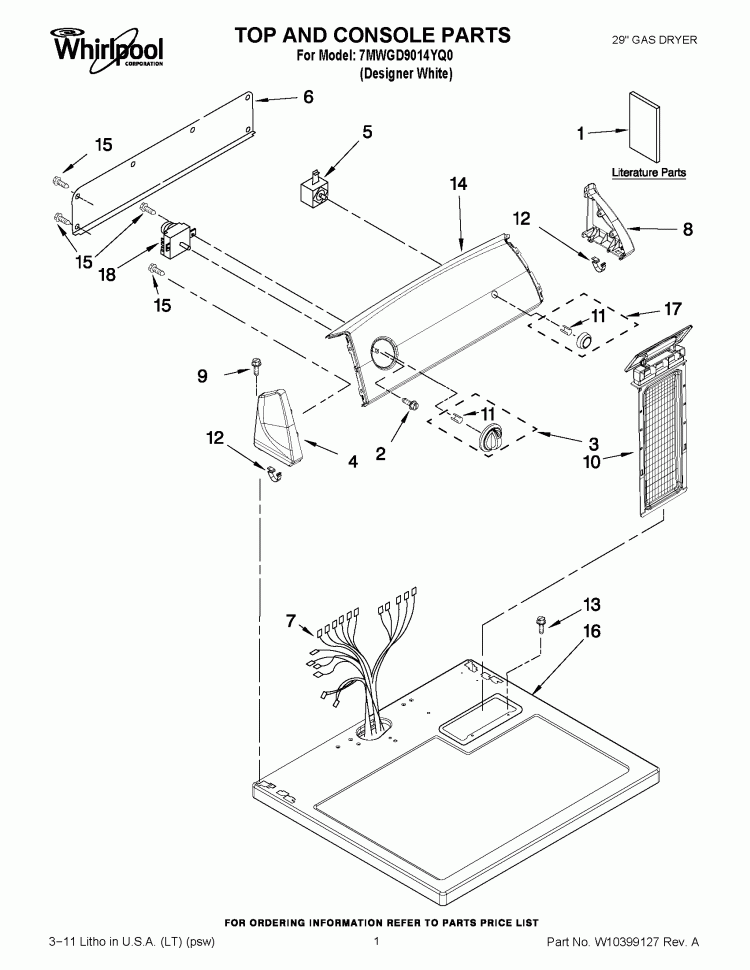 TOP AND CONSOLE PARTS Diagram and Parts List for 7MWGD9014YQ0  Whirlpool Dryer
