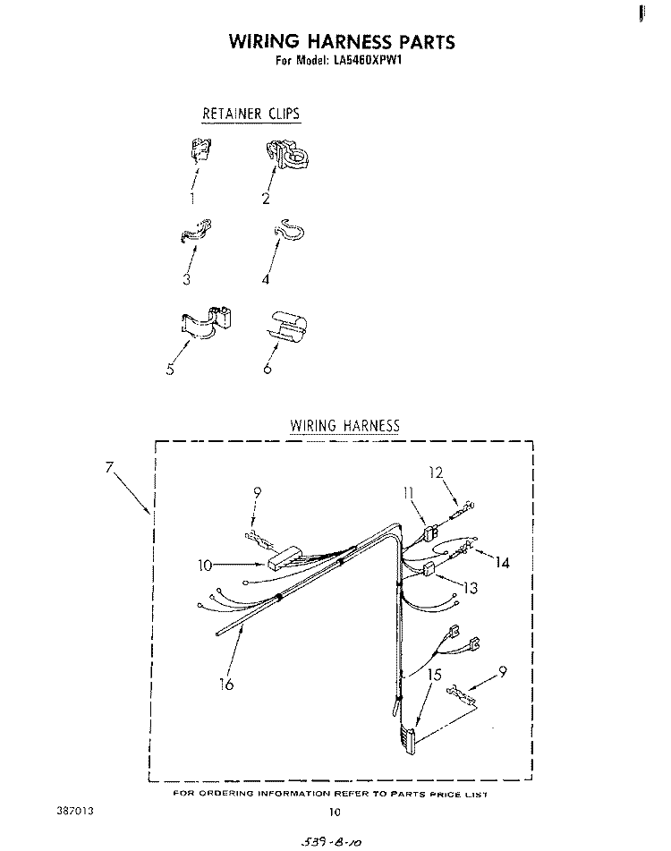 WIRING HARNESS Diagram and Parts List for LA5460XPW1  Whirlpool Washer