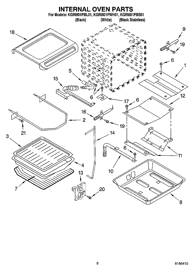 INTERNAL OVEN PARTS Diagram and Parts List for KGRI801PBL01  KitchenAid Range