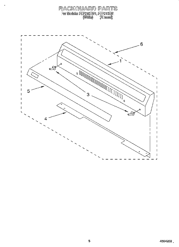 BACKGUARD, LITERATURE Diagram and Parts List for FEP210EN1  Roper Range