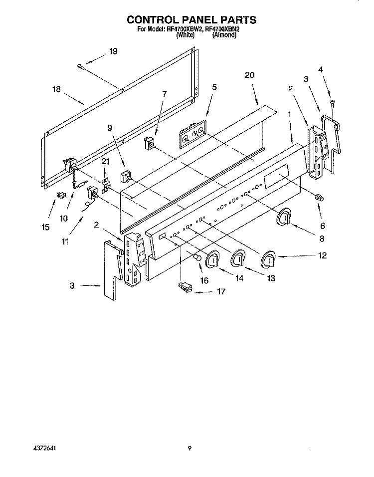 CONTROL PANEL, LIT/OPTIONAL Diagram and Parts List for RF4700XBW2  Whirlpool Range