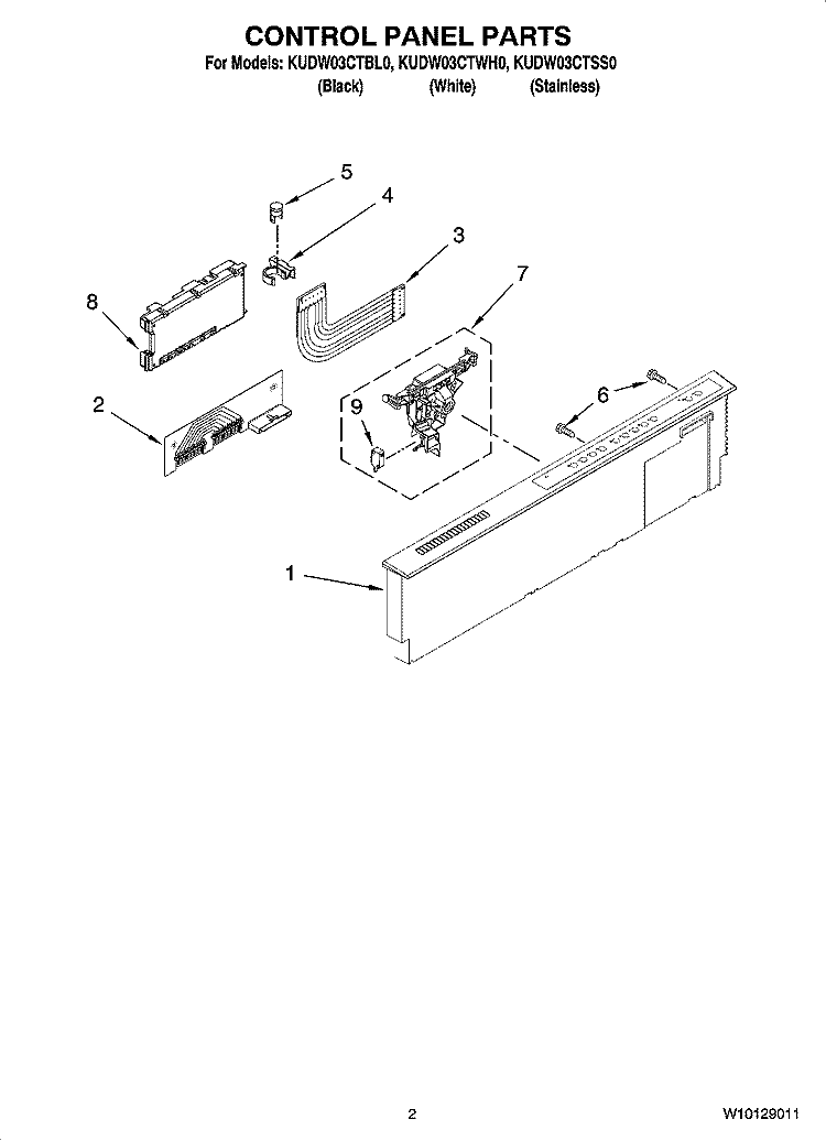 CONTROL PANEL PARTS Diagram and Parts List for KUDW03CTBL0  KitchenAid Dishwasher