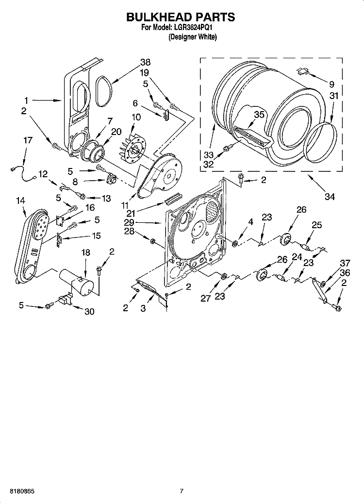 BULKHEAD PARTS, OPTIONAL PARTS (NOT INCLUDED) Diagram and Parts List for LGR3624PQ1  Whirlpool Dryer